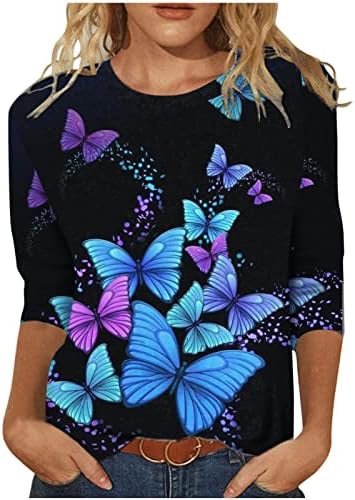 Ljetne bluze za žene 2023, žensko ljeto Tri četvrtine rukava Crewneck Ležerne tiskane bluze