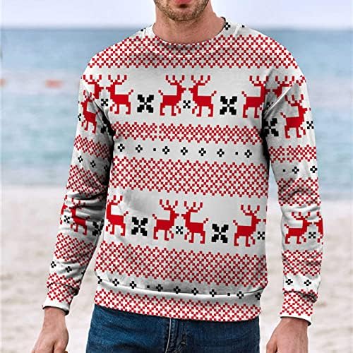 DSODAN ružnim božićnim duksevima za muškarce dugih rukava Xmas Reindeer Snowflake Print Pulover zimske modne