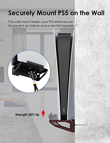 Nexigo zidni set za reprodukciju 5, [ušteda prostora i poboljšani protok zraka] čvrst čelični zidni držač nosača montira PS5 konzola blizu ili iza TV W / HOLDER HOLDER & HANDER