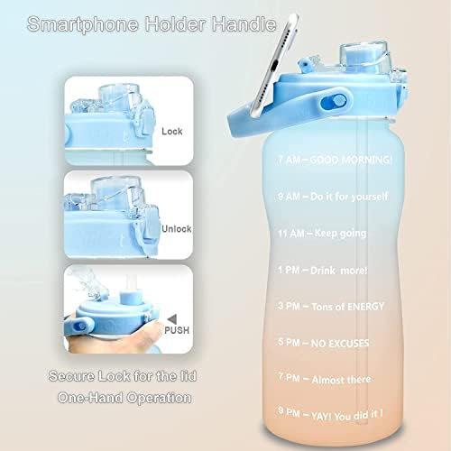 GROFILO 2Liter boca za vodu Gradivac sa slamom i motivacijskom bocom prenosiva usta i okrenite za otvaranje