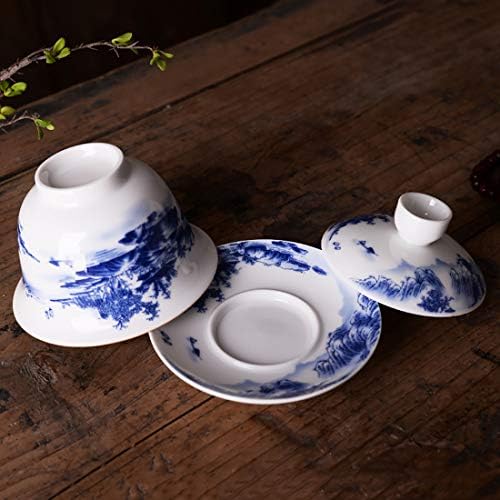Mulhue Teacups set, kineski tradicionalni časovod plavi i bijeli porculan gaiwan kungfu čaj sa poklopcem