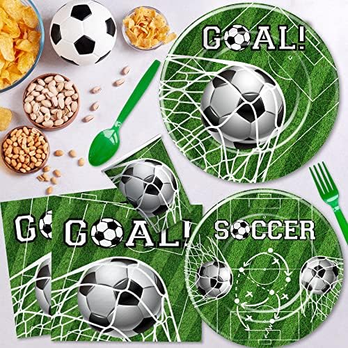 APOWBLS Soccer Birthday Party Supplies - Soccer Party Decorations jelo, ploče, šolje, salvete, stolnjak,