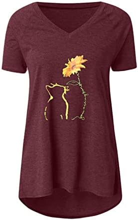 Žene Vneck Pamuk Pamuk Sun Chert Suncokret cvjetni grafički grafički ručak Slatka bluza košulja za dame