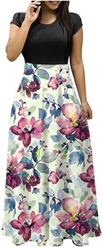 gakvbuo ženske Ležerne ljetne haljine cvjetni Print kratke rukave Maxi haljine sa strukom labave tunike
