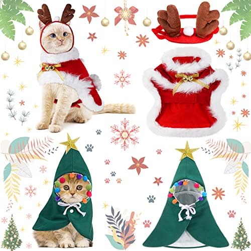 3 komada Božićne kućne kostime Outfit Set uključuje štenete mačje ogrtač sa zvijezdama i pompomima mačene