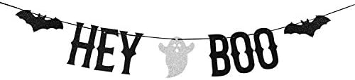Black Glitter Hey & Boo Banner - Halloween Party Rounting Garlands - Ukleta kuća ukrašavanje, unutarnje vanjske ukrase