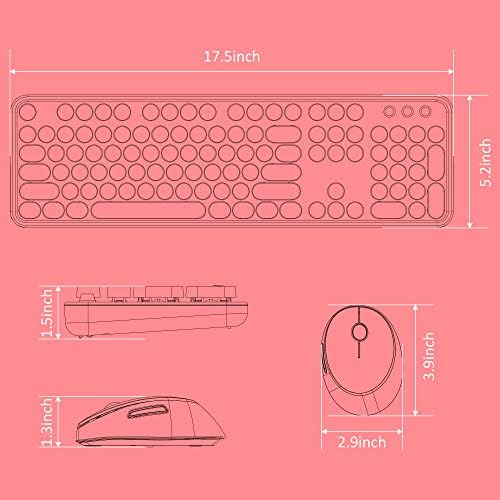 Momoone Wireless Computer tastature Mouse Combos set, obojene retro okrugle tasterove, šareni QWERTY pisaći