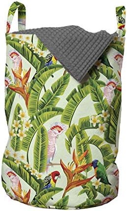 Lunarabilna torba za veš papagaja, tropsko lišće Palmi Rascvjetalog cvijeća i egzotične vrste ptica, korpa