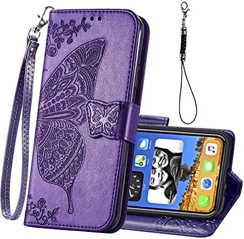 Dizajniran za iPhone 12 Pro/iPhone 12 novčanik slučaj, žene Flip Folio poklopac sa leptir reljefnom PU Koža