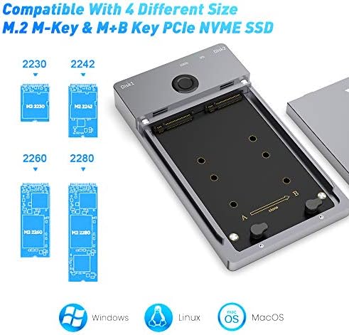 USB C 3.2 Gen2 10Gbps Dual Bay M. 2 Enclosure, Offline Cloner USB C do NVME SSD Enclosure eksterni hard