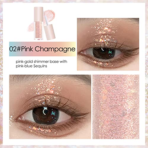 Jutqut Liquid Glitter sjenilo-svjetlucavo & Sparkle Liquid Eyeliner, Shinny Eye Makeup, dugotrajno, brzo sušenje, suptilno svjetlucavo sjenilo za oči sa teksturom gela, 02 # Pink Champagne
