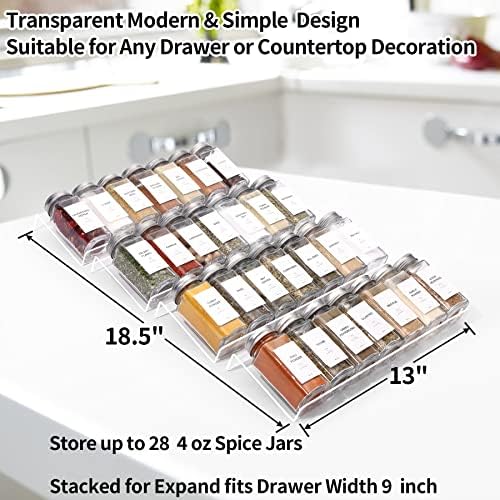Miukaa Clear acrylic Spice drawer Organizer, 4-slojni začinjeni staklenke umetak za ladice, Kuhinjski stalak