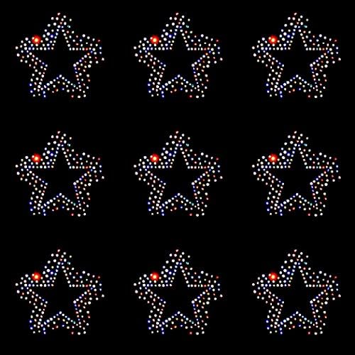 Mnogo 9 višebojnih zvijezda gvožđe na 2,8 'do 2,8' zvjezdica u obliku zvijezda zakrpa zakrpa Crystal Hotfix