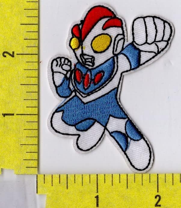Um superherojski crtani lik plavi odijelo gvožđe na zakrpi