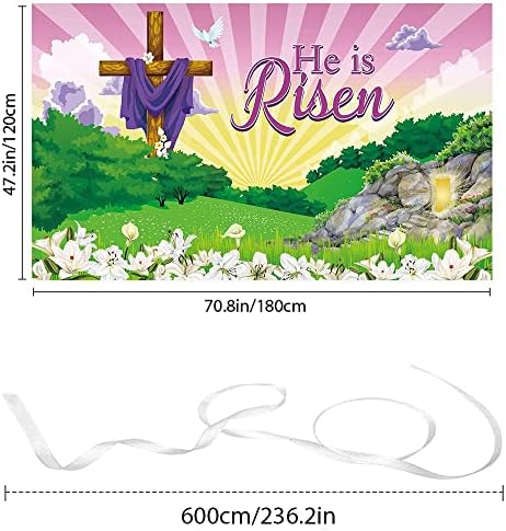 Happy Uskrs Banner party dekoracije on je Risen Banner fotografija pozadina, velika tkanina Uskrs Cross vjerske fotografije pozadina za Isusa Uskrs proljeće potrepštine, 72.8 X 43.3 inč
