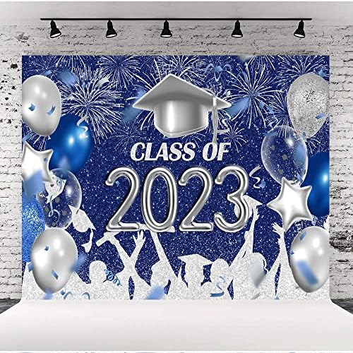 Lofaris klasa 2023 Party fotografija pozadina Kraljevsko plava i srebrna čestitke kape za diplomiranje pozadina