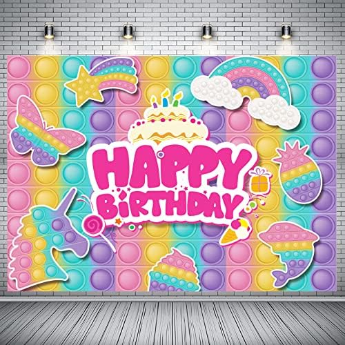 Pop Toy Backdrop 7x5ft Pop rođendanski ukrasi za djevojčice Macaron pastelna Pop tema Happy Birthday Banner