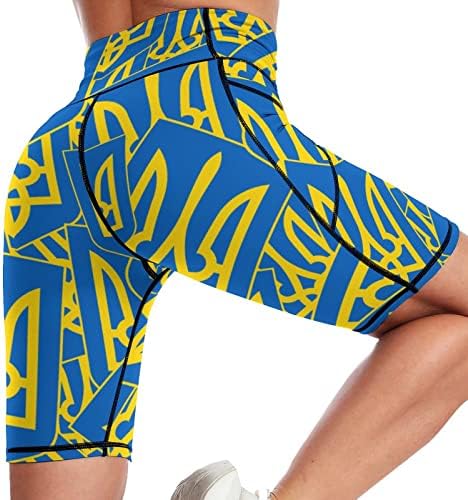 Grb Ukrajine ženske visoke struk joge kratke hlače za teretanu biciklističke kratke hlače sa džepom