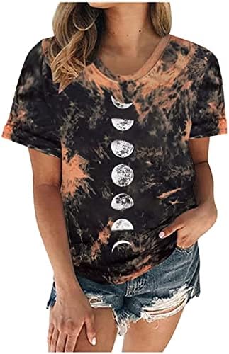 Ženski grafički grafički vrhovi sunca Moon Gljive Vintage Loose Fit Bluza kratki rukav kravata majica majica