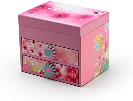 Pink drvena cvjetna tema 18 Note Spinning Ballerina Music Box-mnoge pjesme za odabir-engleski Seoski vrt