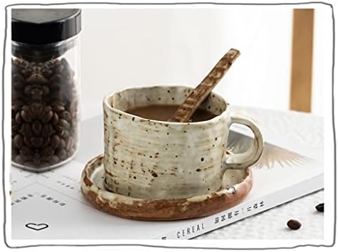 Gretd Hand-Stisced Kamenbe Japanski šoljica kafe, kašika i tanjir, ručno izrađena umjetnička čaša, keramička