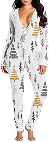 RKSTN Božićna pidžama za žene odrasle funkcionalni kombinezon sa preklopom na kopčanje kombinezoni modni