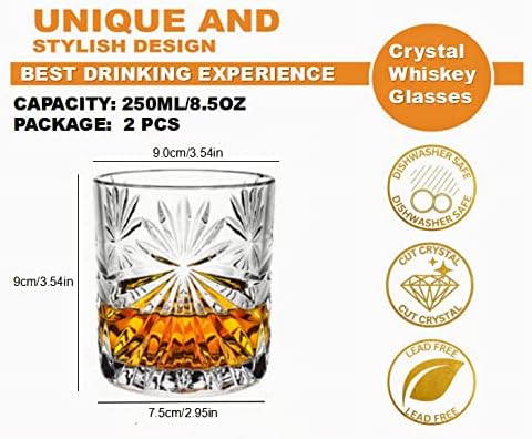KNC Crystal viski čaše, set od 2 u poklon kutiji za oči, godišnjica, 10oz staromodni stijeni Bružici za