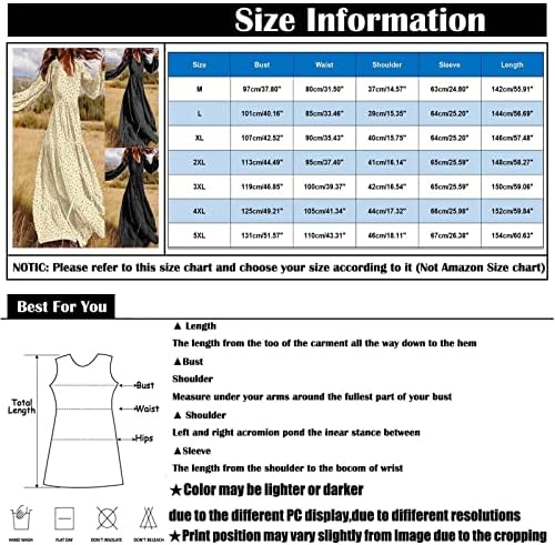 Zefotim Ležerne haljine za žene 2023 dugi rukav V izrez Loose Objavljena obična baš iz Closseg Maxi