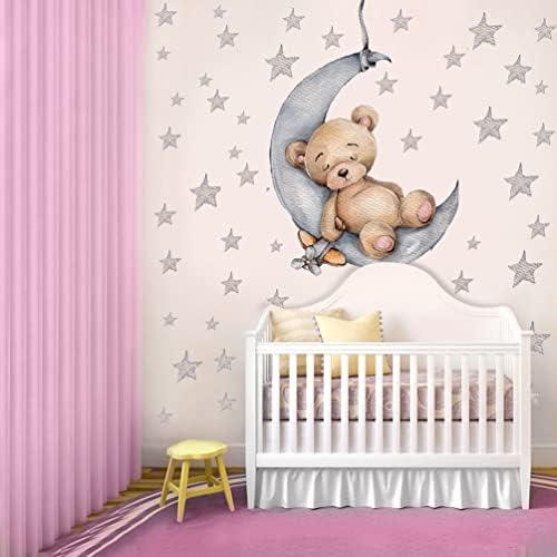 DEKOSH Moon & Stars rasadnik zidna naljepnica sa uspavanim medvjedom za dečiji rasadnik dekor