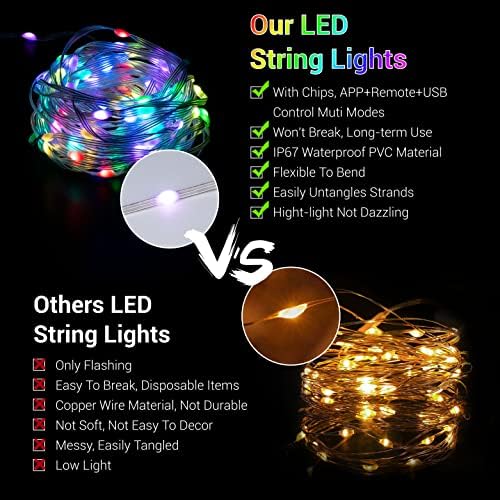 Bajkovita žičana svjetla RGB promjena boje: 32.8 FT Bluetooth aplikacija LED unutarnje vanjsko žičano svjetlo