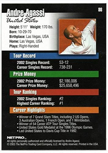 Andre Agassi u.S.a. 2003 Netpro Elite Rookie Card 86! Teniska legenda!