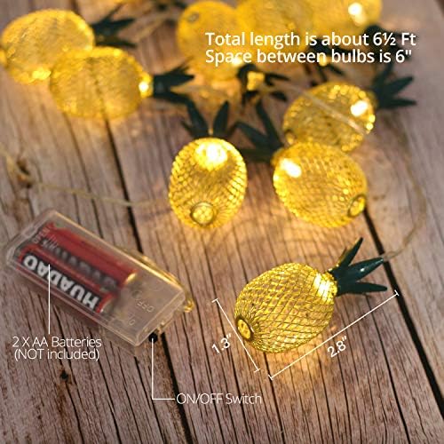 Betus 6.5 Ft 10 LED Pineapple Fairy String Light-Decor pokloni na baterije za DIY Božić tropska tema Party