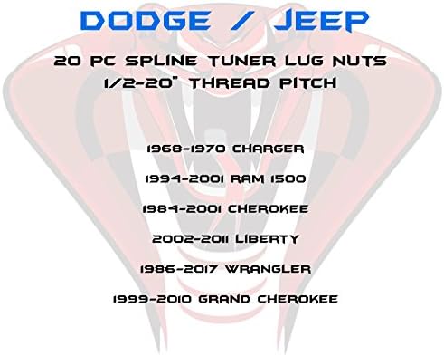 20pc 1/2-20 Chrome Tuner 6 Spline matice zaključavanje sigurnosne ušice standardne veličine odgovara aftermarket točak na Jeep Wrangler Liberty Cherokee TJ YJ