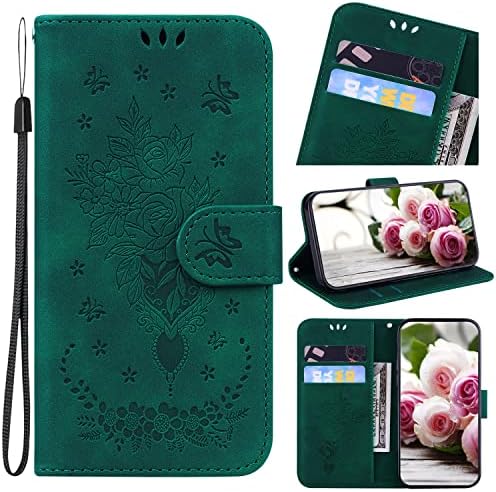 Blllue novčanik slučaj Kompatibilan sa Samsung S23 Plus, reljefni Butterfly Rose PU Koža Telefon Folio Case