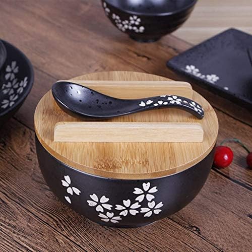 Japanska kuhinja posuda sa poklopcem Vintage Ramen Bowl sa poklopcem crna Keramička instant rezance Bowl