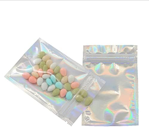100pcs Clear Front Glitter Holografske torbe sa patentnim zatvaračem iridescentne vrećice za pakovanje hrane pakovanje vrećice Mylar torbe torbe za skladištenje srebrne 3x3. 9in