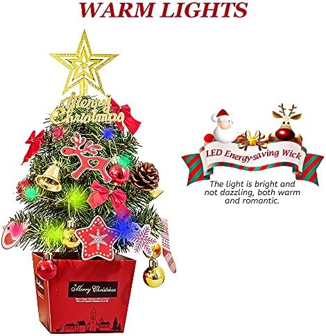 Stolna božićna drva-homeya 18 inča Mala umjetna božićna stabla, postavljena sa svjetlima, karticama i bogatim