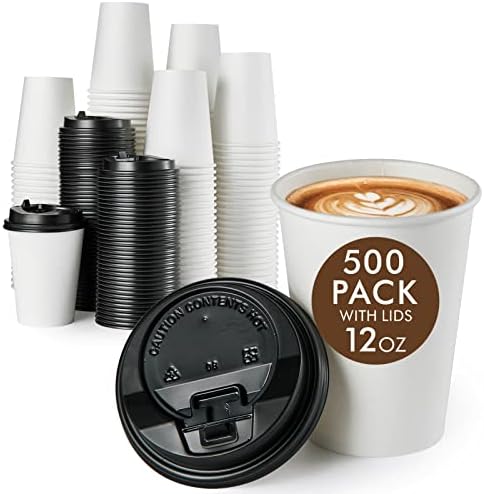 Vplus 500 pakovanje 12 oz papirnih šoljica za kafu, jednokratne 12 oz šoljica za kafu sa poklopcima, šolje