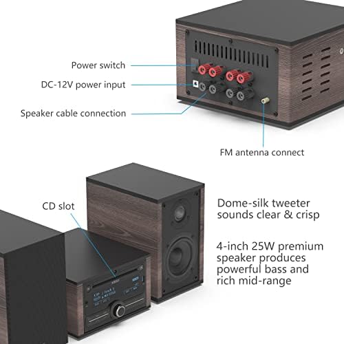 KEiiD Bluetooth Stereo sistem polica Retro CD plejeri za kućni zvuk sa zvučnicima FM Radio prijemnik USB
