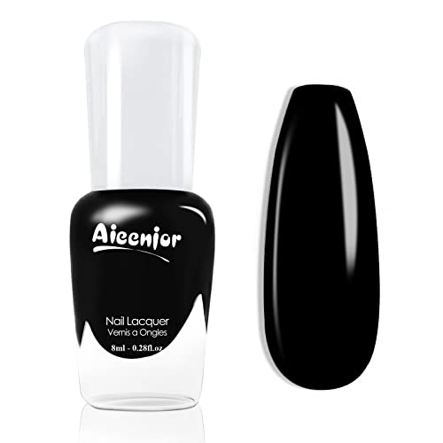 Aieenjor Crni lak za nokte, majica zasnovana na vodi, netoksičan, klasični crni sjaj, misteriozni moderni,