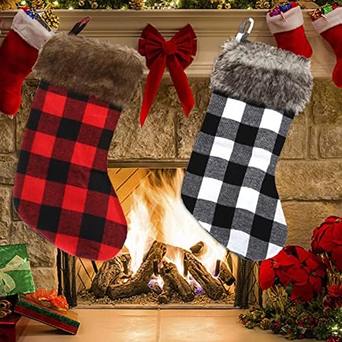 Božić veliki rub crvene i Crne karirane go čarape božićno drvo privjesak Cartoon Candy Socks Vintage staklo