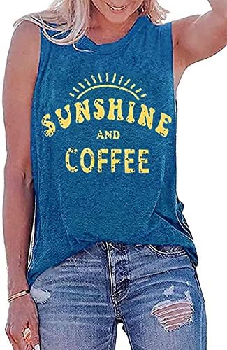 UMSUHU Sunshine i kafe Rezervoar Ležerne prilike ljetni grafički tenkovi za žene grafički cisterne bez rukava