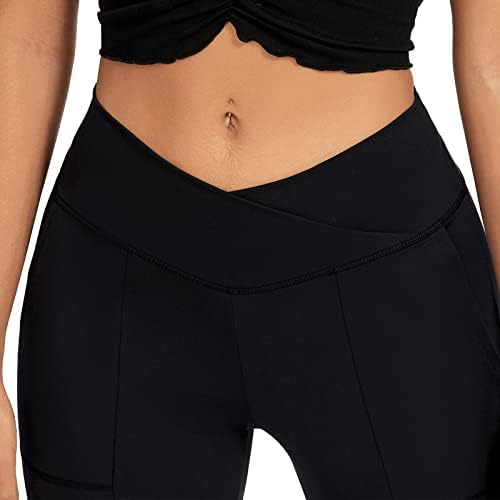 Nova bljeskalica joga hlače za žene Crossover High Squik bootcut tapki s džepovima Prednjim dijelom širine nogu, radne hlače