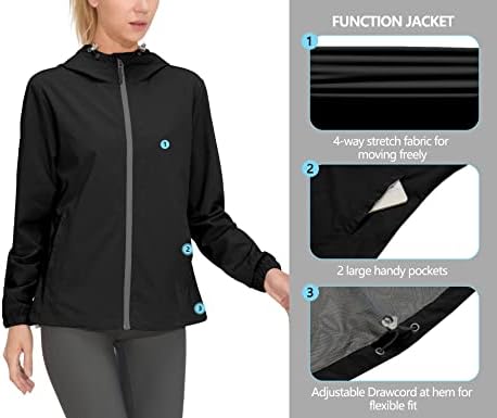 Mapamyumco ženska lagana jakna koja radi vjetar s kapuljačom Vjetrootporna rastezanje UPF50 +
