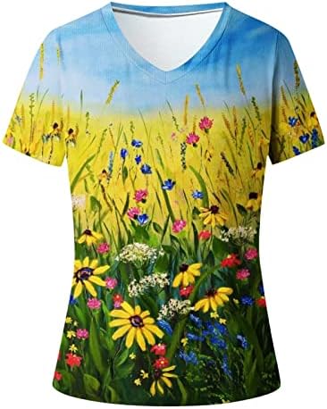 Ženska cvjetna kravata grafička majica za majicu Labavi fit kratki rukav V izrez Casual Tops Ljetni trendy