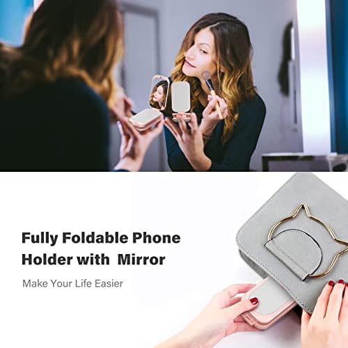 Sklopivi stalak za mobitel za stol, sa šminkanjem Mirror 2 u 1 Držač telefona Podesivi ugao Visina mobitela