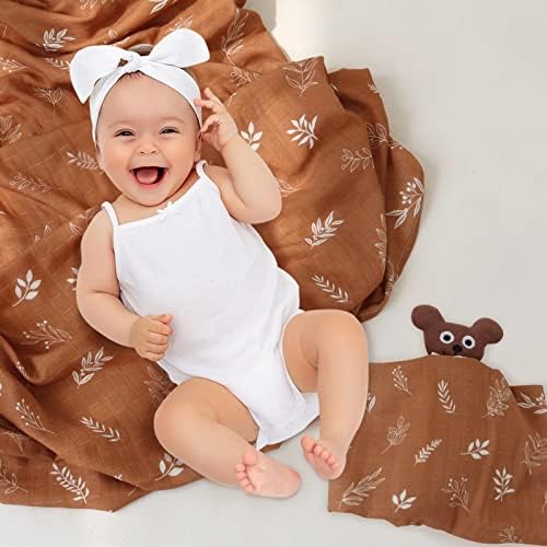 Novorođeni poklon set: 1 Muslin swaddle pokrivač, zveke za drvo, svilenkasta beba pokrivač za dječake i