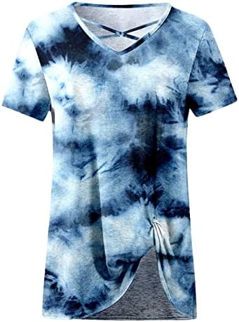 Djevojke Jesen Ljetna košulja kratki rukav 2023 Modni pamučni V izrez Graphic Lable Fit Tie Dye Top košulja