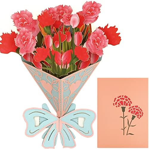 Niewalda karanfil Bouquet 3D Pop up čestitka za rođendan, godišnjicu, zahvalnost, Majčin dan cvijeće Pop
