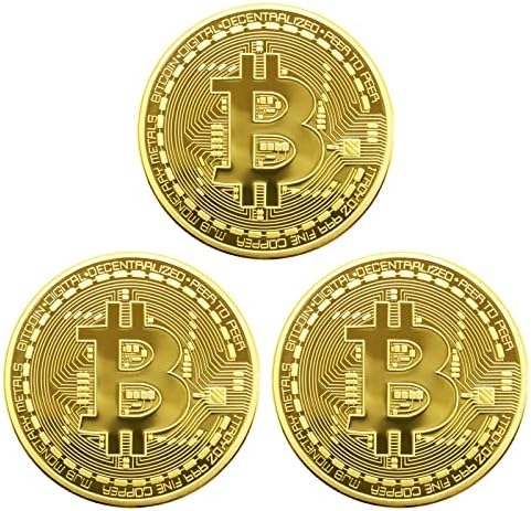 Naturija 3pcs Bitcoin Coin, Bitcoin Commorativni novčić 24K pozlaćen, 3 mm BTC kriptorurenje, kolekcionarski